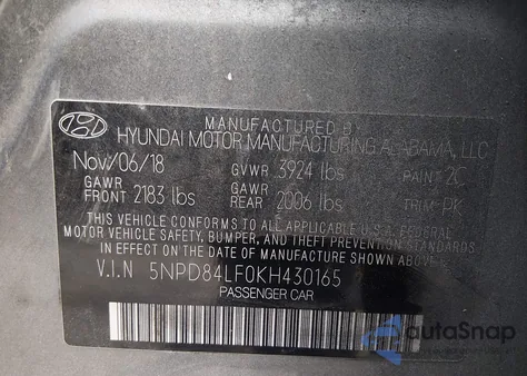 2019 Hyundai Elantra Sel from USA, damaged, VIN 5NPD84LF0KH430165